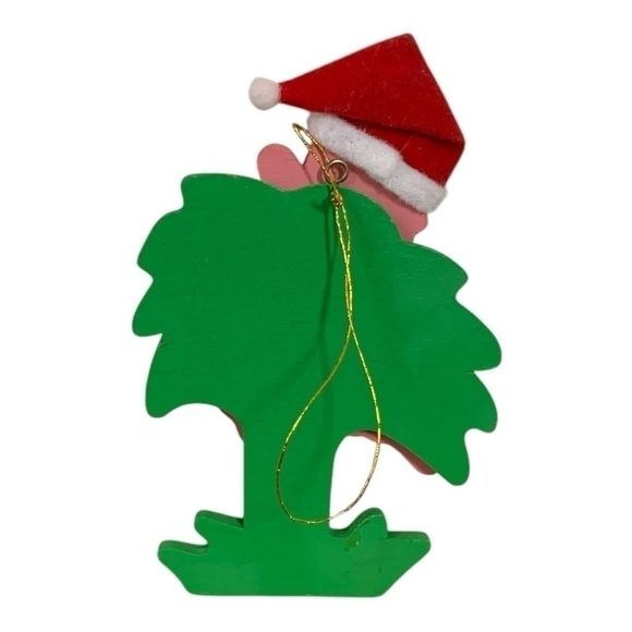 Rare Ornament Santa Claus Riding Pink Flamingo Green Palm Wooden Xmas Ornament - Picture 4 of 4